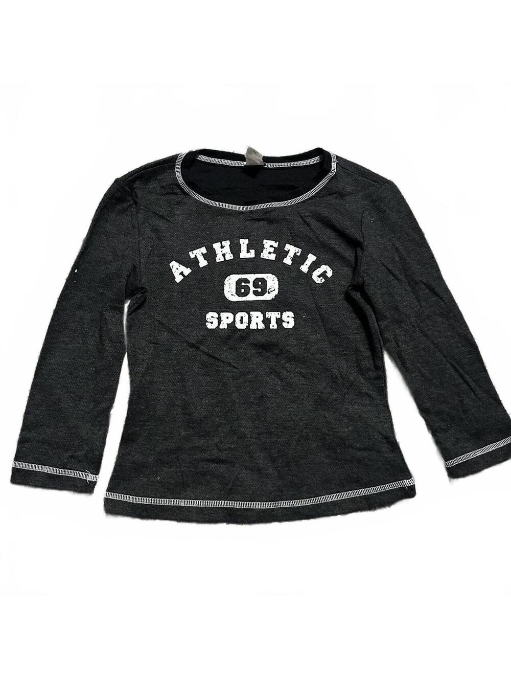 Y2K Gray Sporty Fitted Graphic Long Sleeve Thermal Shirt Size L